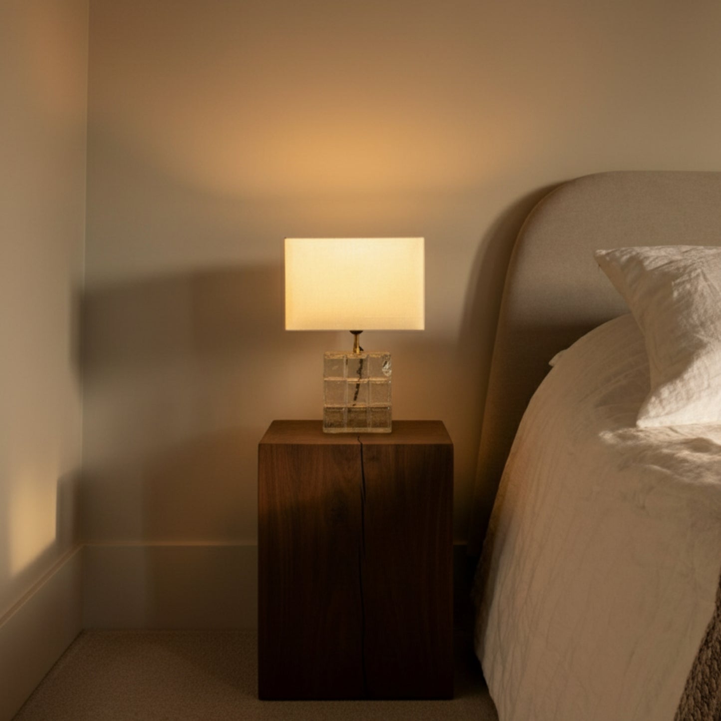 Vintage 1950s–60s French Paris Metro Glass Tile Table Lamp with Silk Shade