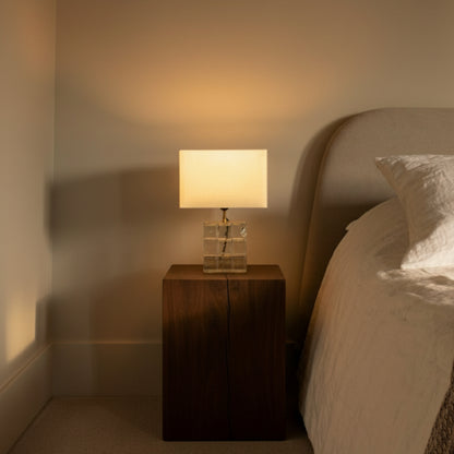 Vintage 1950s–60s French Paris Metro Glass Tile Table Lamp with Silk Shade