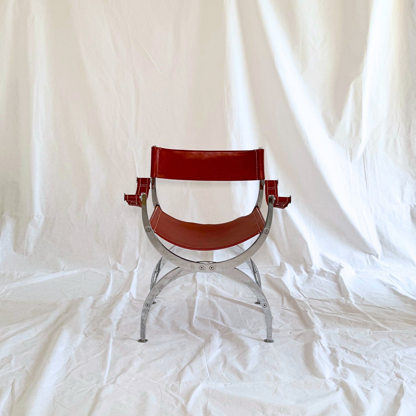Pair of Vintage 1970s French Maison Pouenat Director’s Chairs in Chrome & Leather