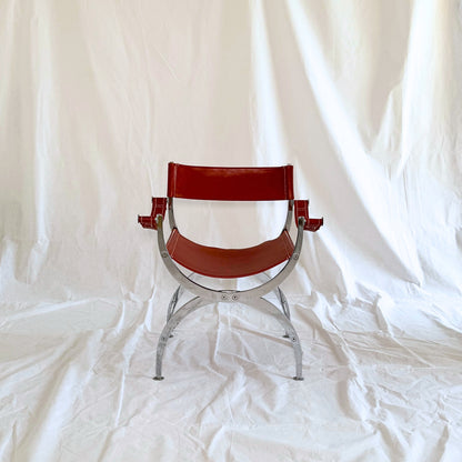 Pair of Vintage 1970s French Maison Pouenat Director’s Chairs in Chrome & Leather
