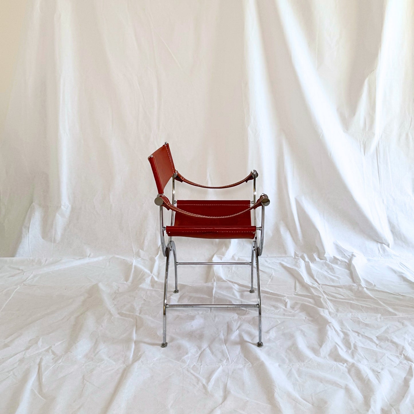 Pair of Vintage 1970s French Maison Pouenat Director’s Chairs in Chrome & Leather