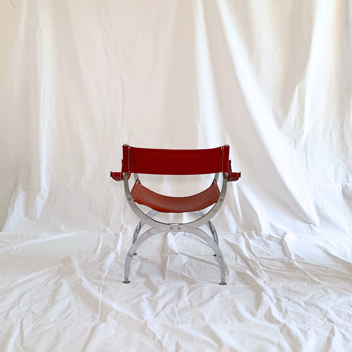 Pair of Vintage 1970s French Maison Pouenat Director’s Chairs in Chrome & Leather