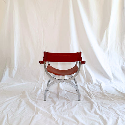 Pair of Vintage 1970s French Maison Pouenat Director’s Chairs in Chrome & Leather