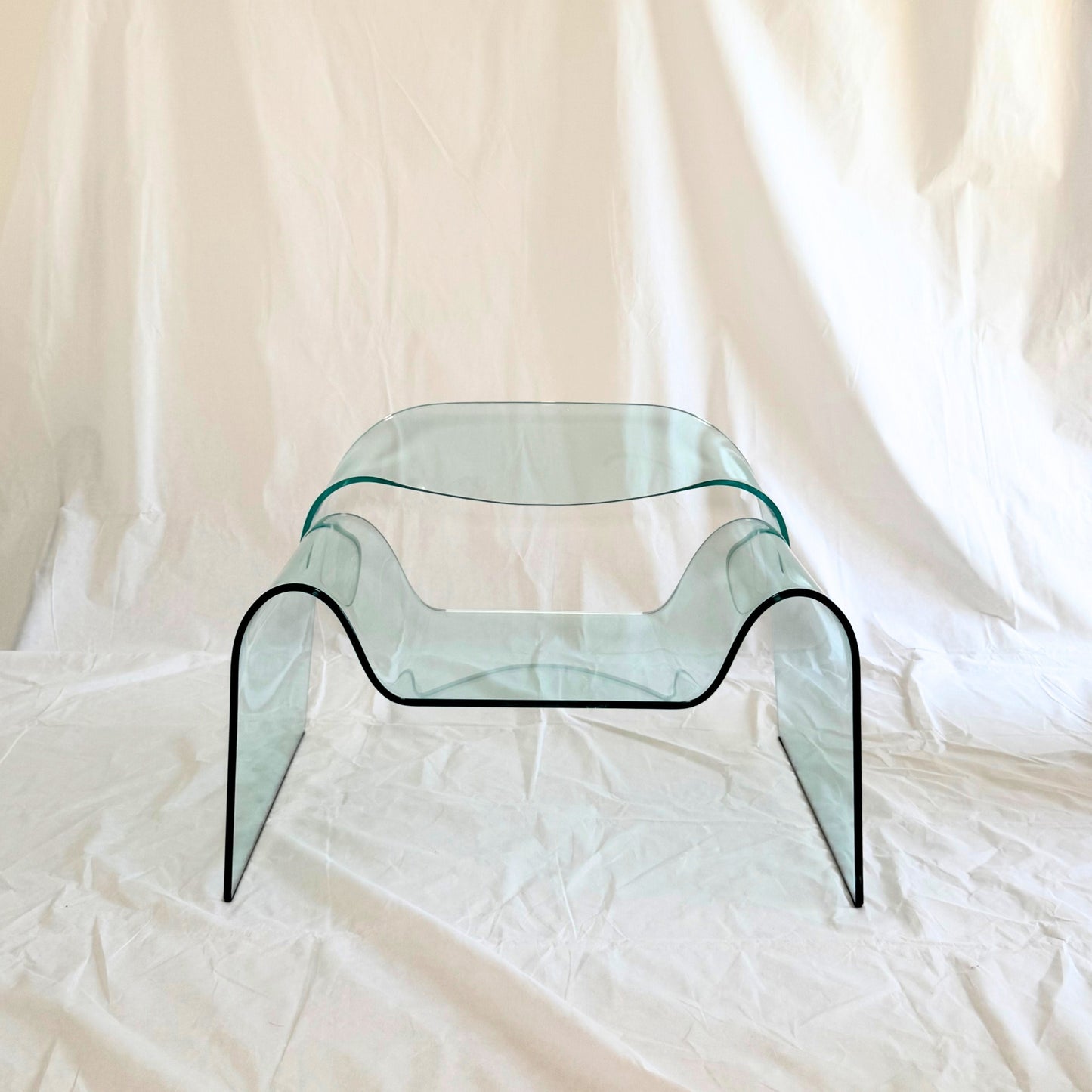 Vintage 1987 Italian Cini Boeri “Ghost Chair” for FIAM in Curved Glass