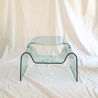 Vintage 1987 Italian Cini Boeri “Ghost Chair” for FIAM in Curved Glass
