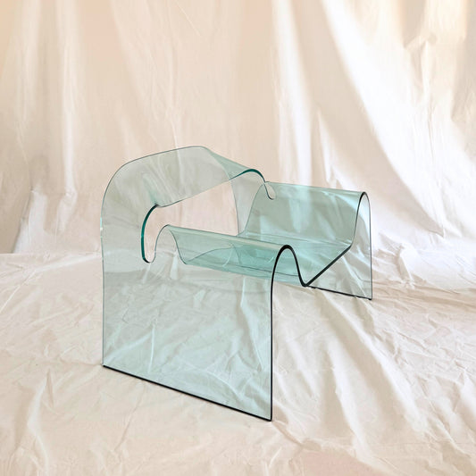 Vintage 1987 Italian Cini Boeri “Ghost Chair” for FIAM in Curved Glass