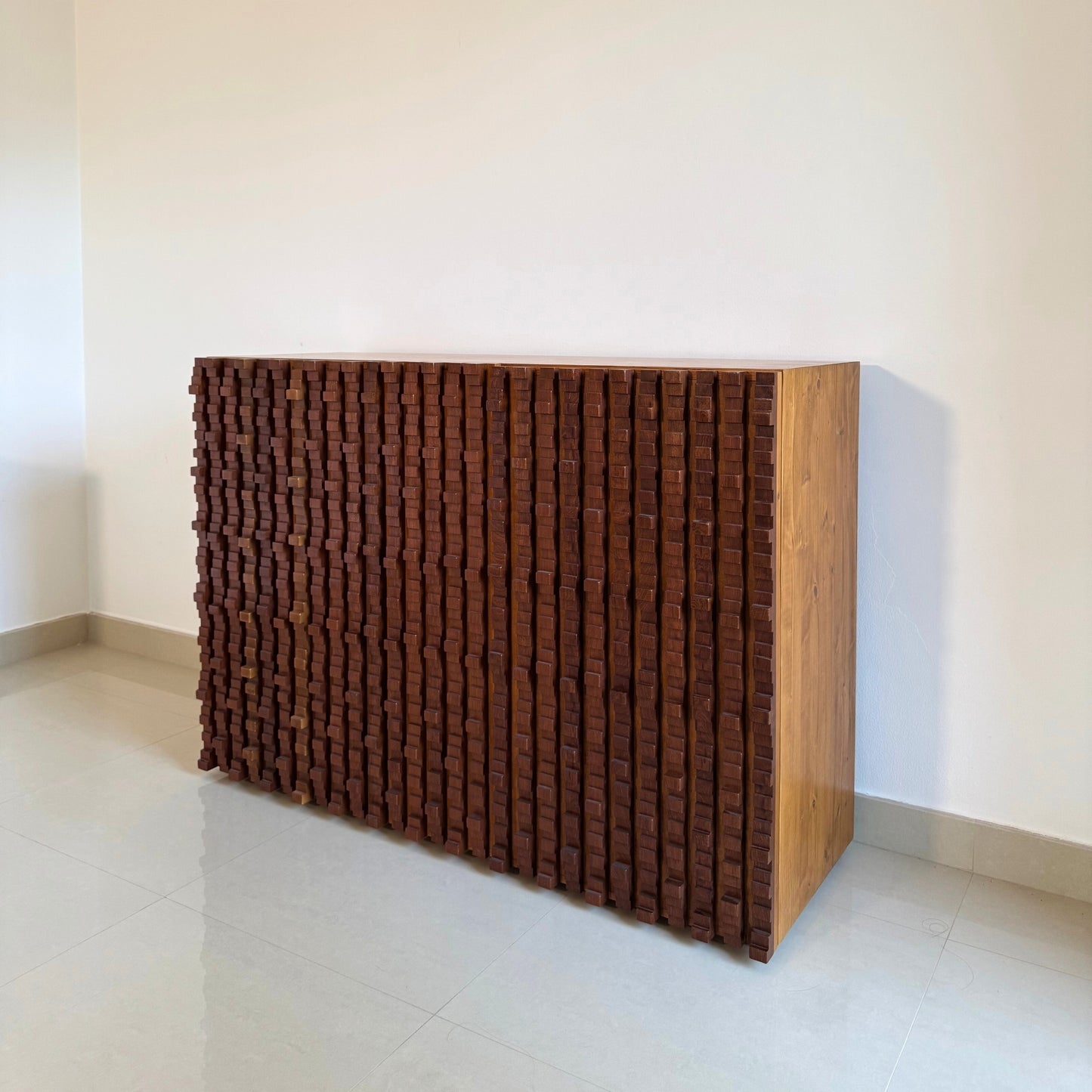 Vintage Italian Sculptural Slatted Cabinet, 1970s-80s
