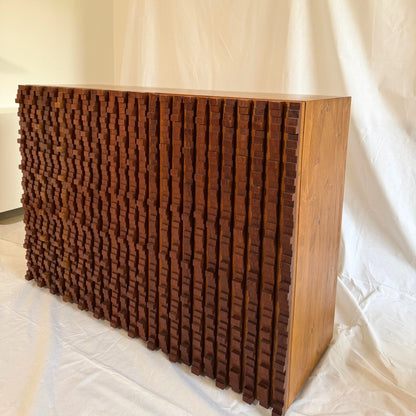 Vintage Italian Sculptural Slatted Cabinet, 1970s-80s