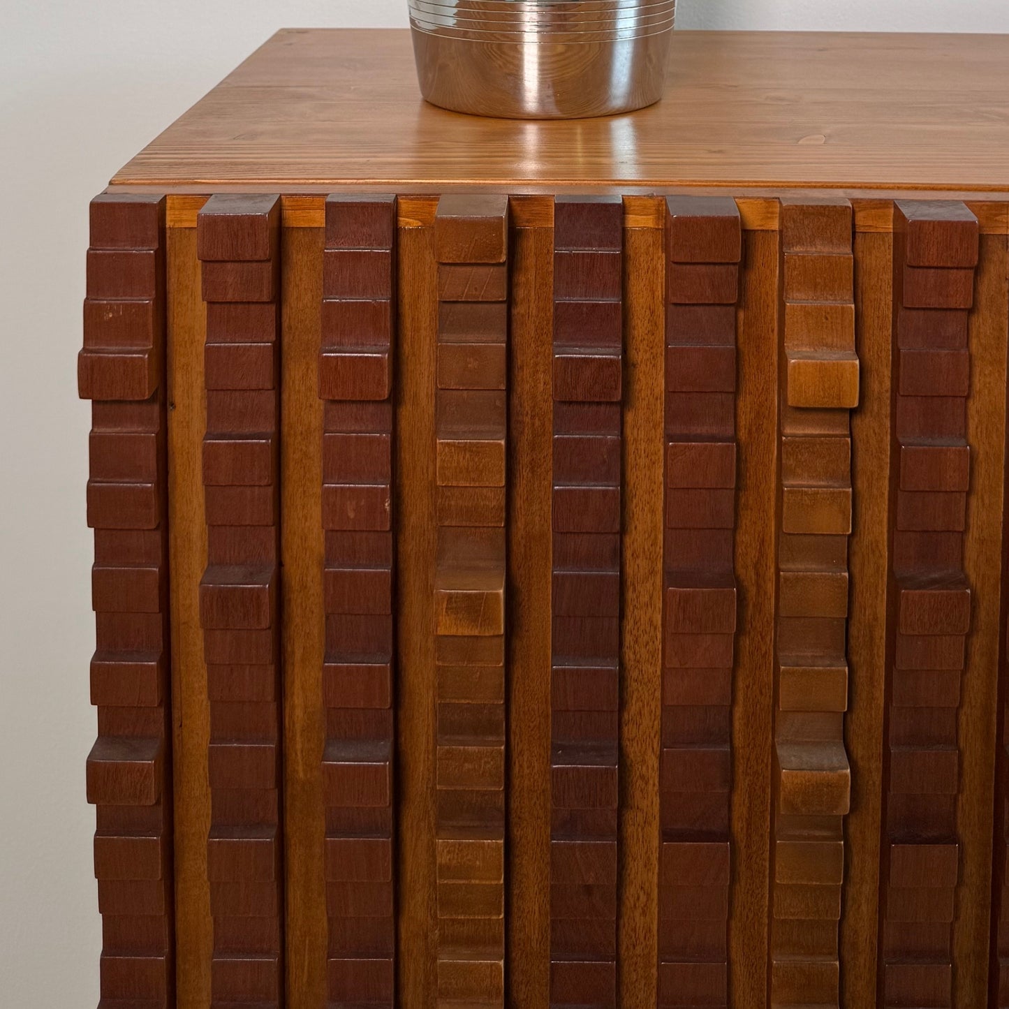 Vintage Italian Sculptural Slatted Cabinet, 1970s-80s