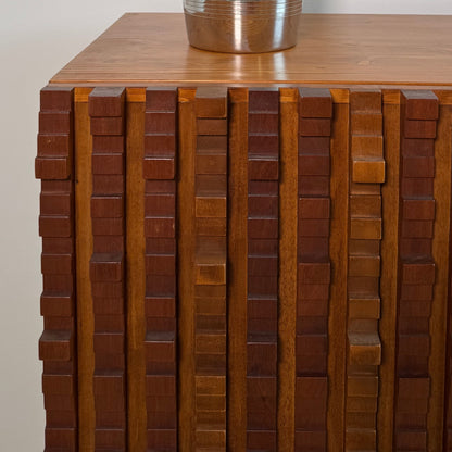 Vintage Italian Sculptural Slatted Cabinet, 1970s-80s