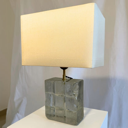 Vintage 1950s–60s French Paris Metro Glass Tile Table Lamp with Silk Shade