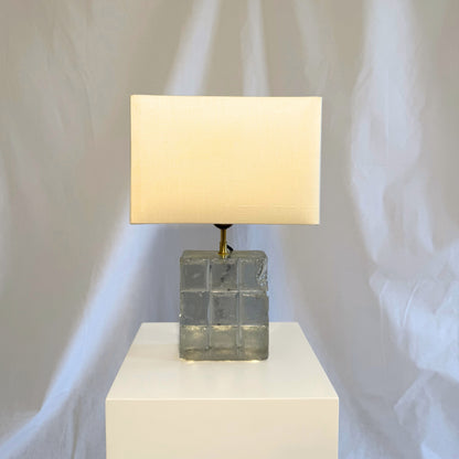 Vintage 1950s–60s French Paris Metro Glass Tile Table Lamp with Silk Shade