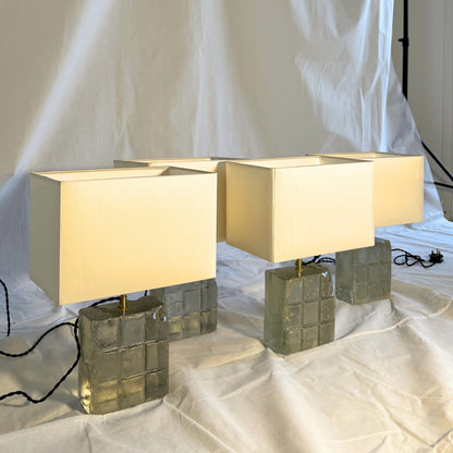 Vintage 1950s–60s French Paris Metro Glass Tile Table Lamp with Silk Shade