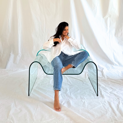 Vintage 1987 Italian Cini Boeri “Ghost Chair” for FIAM in Curved Glass